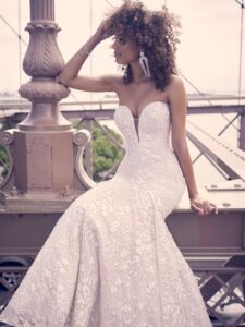 Maggie Sottero Grace. sequined mermaid lace wedding gown with deep V-neck