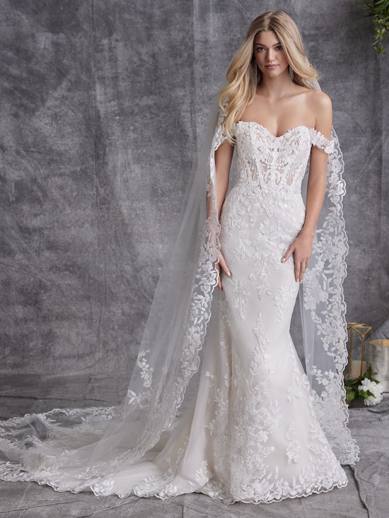 Maggie Sottero Harlem Lane. Garden-inspired lace wedding dress with floral motifs
